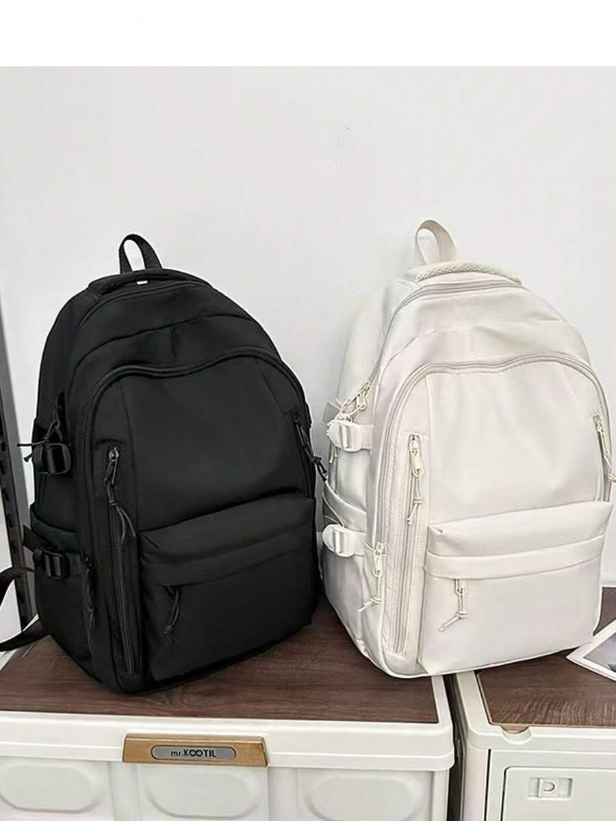 简约女士背包，新款纯色书包，大容量旅行背包，适合大学生/高中生/初中生，休闲旅行包 - 彩色 - 查看 1