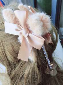 1个秋冬蝴蝶结发夹，毛绒爪夹，女士发夹，枕部发饰，大号爪夹，珍珠球，流苏发饰，优雅爪夹，冬季女士发饰 - 彩色 - 查看 10
