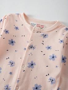 Baby Girls Indoor & Outdoor Jumpsuit, Girls' Long Sleeve Jumpsuit, Comfortable Casual Round Neck Button , Ditsy Floral, Suitable For 1-12 Months, Spring/Summer/Autumn/Winter - Baby Pink - View 5