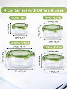 8件套（4个容器+4个盖子）紫色和绿色透明食品外卖盒，厨房储物盒，蔬果保鲜盒，微波炉圆形午餐盒，适用于食堂、露营、野餐，塑料材质，可存放肉类、海鲜、韩式泡菜、水果、面包、便当盒和午餐盒，旅行外卖食品容器，食品储物容器，也是理想的圣诞礼物之选。 - 彩色 - 查看 5