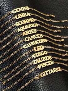 1件装时尚性感十二星座不锈钢脚链，女士沙滩脚饰 - 金黃色 - 查看 7