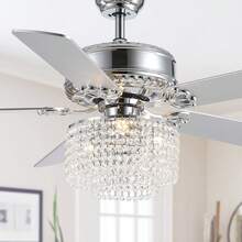 SILJOY 52 Inch Modern Crystal Ceiling Fan With Lights And Remote, Elegant Reversible Chandelier Fan Light KIt Fandelier With 5 Wooden Blades For Bedroom Living Room Dining Room - 52''-tròn - Xem 1