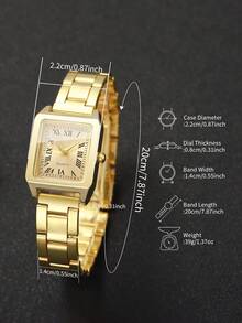 2pcs/Set Women's Gift Watch - Square Roman Numeral Dial Elegant Quartz Wristwatch + Heart Charm Bracelet (Watch Box Not Included) - Gold - View 5