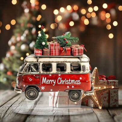 2D Acrylic Retro Christmas Decor With Base - Tabletop Decoration, Suitable For Home, Office And Cafe, Ideal Birthday Or Holiday Gift, Christmas Home Decor