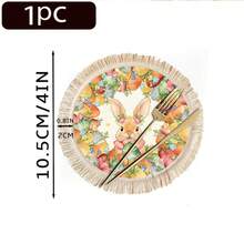 1/4/6pcs Easter Collection, Linen Printed Tasseled Placemat/Coaster With Little Rabbit Surrounded By Easter Eggs And Colorful Flowers - Multicolor - View 17