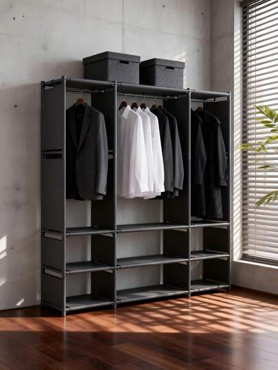 【ワードローブ】簡易クローゼット 収納棚 大容量 衣類収納 ラック 組み立て式 多目的 防水 防塵 省スペース 一人暮らし 部屋干し (ホワイト/ブラック)
