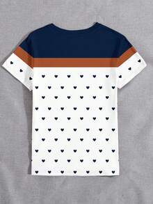 DEAR MOLLY T-shirt décontracté mode polyvalent pour femme, Top à imprimé cœur avec patchwork multicolore à rayures et couleurs contrastées, manches courtes, convient pour le port décontracté quotidien, un cadeau pour elle pour la Saint-Valentin et l'été - Multicolore - Voir 3