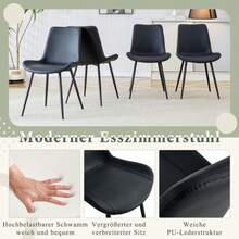 4-Piece Set Modern Esstischstühle In Schwarz Mit PU-Bezug Und Metallgestell - Breite Sitzflächen Mit Rückenlehne, Ideal For Esszimmer, Home-Office Und Verschiedene Wohnbereiche. - Black - View 3
