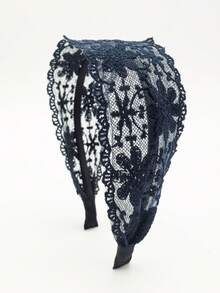 1pc Women's White Lace Embroidered Headband, Elegant Bohemian Style Hair Accessory Suitable For Daily Outings, Travel, Dates, Dining Out - Black Lotus Flower Wide Headband - View 2