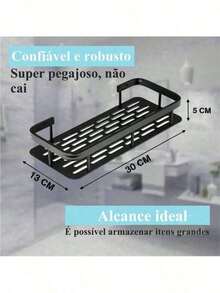Rectangular Organizer Shelf Support With Self-Adhesive, Black, 30x12.5x5cm - màu đen - Xem 6