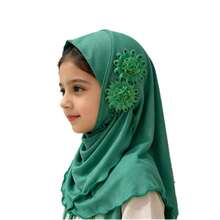 1条5-10岁女童头巾，Amira儿童头巾，莱卡Aya头巾，女童水钻莱卡Amira头巾，花卉蕾丝头巾，儿童伊斯兰阿拉伯头巾披肩 - 彩色 - 查看 13