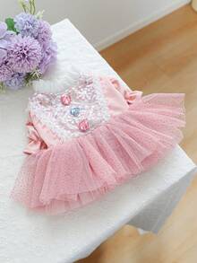 1件宠物服装，小型犬猫服装，适合幼犬、贵宾犬、泰迪犬等，休闲时尚可爱浪漫连衣裙系列，心形亮片婚纱 - 彩色 - 查看 5