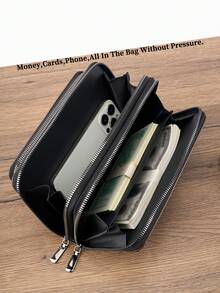 HOVI'S Classic Solid Color Retro Clutch Bag, Minimalist Business Large Capacity Lightweight Waterproof Daily Commute Phone Bag For Men, Valentine Day - Brown - View 8