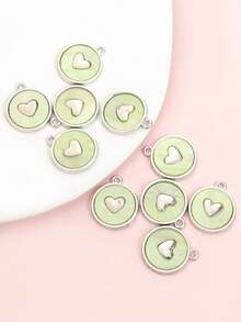 10pcs 10-Colors Acrylic Sheet Round Alloy Charms With Love Heart Design, Fashion Necklace Bracelet Earrings Phone Chain And More Decorations DIY Ins Style Dopamine Pendants - Cute Accessory For Daily Wear And Valentine's Day - Round with Love Heart Design - View 26