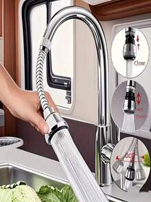 1pc 360° Rotation Kitchen Faucet With High Pressure Spray Head - Anti-Splash, Water-Saving, Polished Extender With Hose For RV And Home Sink - Silver - View 2