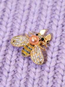 1件时尚复古轻奢小蜜蜂袖扣，女士胸针纽扣套，时尚高端服装胸针，束带夹，创意昆虫领带夹，女士配饰，女士派对轻奢气质服装袖扣套，适合日常佩戴，朋友礼物，爱人礼物，家庭礼物 - 橘色 - 查看 4