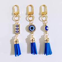 1pc Evil Eye Keychain, Blue Eye Tassel Pendant Bag Charm Wallet Accessory, Party Favor Gift - Royal Blue - View 2