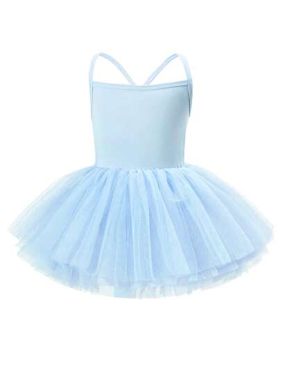 1pc Young Girl Cute Elegant Princess Sweet Academy Ballet Style Breathable Lightweight Tulle Strap Tutu Dress, Suitable For Party, Birthday, Celebration, Holiday, Performance, Banquet, All Seasons
