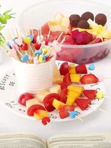 100支粉色心形竹制鸡尾酒签、蛋糕装饰签、水果签、沙拉签、开胃菜签，适用于婚礼、派对、情人节、生日、圣诞节礼物 - 彩色 - 查看 10