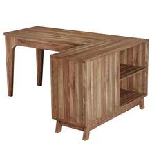 FINMIND Escritorio en forma de L con gabinete de almacenamiento, estación de trabajo de esquina de madera de 57 pulgadas, escritorio de computadora para oficina en casa, mesa de estudio y escritura para dormitorio - Marrón - Ver 10