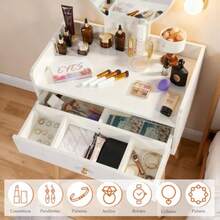 vanity tocadorVEAKAR Tocador para RecamaraTocador de  Vanity Pequeño Mueble para  Minimalista con Redondo Espejo y 2 Cajones Blanco 60 * 40 * 120cm - Blanco - Ver 4