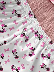 Disney 少女米妮蝴蝶结印花两件套，可爱休闲的配套T恤和松紧腰短裤，柔软透气的丝滑面料，适合所有季节的居家穿着，少女款