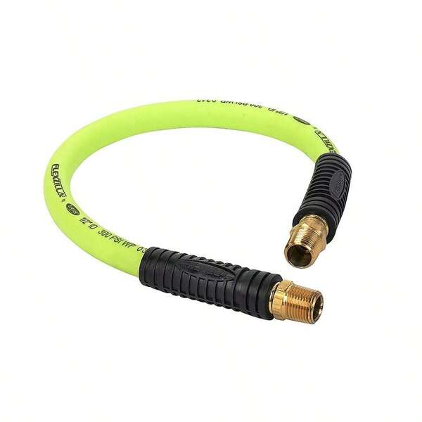Whip Air Hose, 1 2 In. X 2 Ft. 1 2 In. MNPT Swivel X 1 2 In. MNPT Ends, Heavy Duty, Lightweight, Hybrid, ZillaGreen HFZ1202YW4S