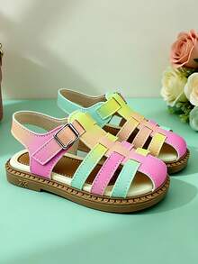 2026 Limited Edition Gradient Color Toddler Soft Bottom Walking Shoes For Girls 3-12 Years Old, Pink, Yellow, Green, Blue, Rainbow Gradient, Starry Sky Gradient, Hollow Design, Breathable Mesh, Protective Toe, Non-Slip Durable Sole, Adjustable Metal Buckle Heel Strap, Flat, Energetic Sweet Cool Dreamy Gradient Color Sandals, Closed-Toe Flat Fashion Shoes, Suitable For Birthday Party, Amusement Park, Summer Outings - Multicolor - View 5
