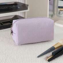 大容量拉链化妆包，泡泡雪纺刺绣条纹洗漱包，旅行化妆品收纳包，沙滩必备，女士美容学习用品 - 彩色 - 查看 19