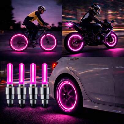 Luzes de Aro LED para Haste da Válvula do Pneu do Carro, Tampas de Válvula do Pneu da Motocicleta, Luzes Decorativas de Atmosfera Resistente UV, Verde, Azul, Rosa para Motocicleta e Bicicleta