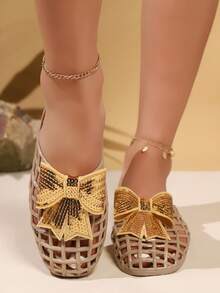 Plus Size Summer 2026 New Hollow Butterfly Sandals, Flat Slip-On Closed Toe Beach Shoes For Women - Apricot - View 8