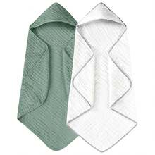 2pcs/Set Baby Hooded Bath Towel, Soft Absorbent Towel, Suitable For Newborns And Infants, Large Size 31x31 Inch, Essential Baby Daily Necessities - 彩色 - 查看 2