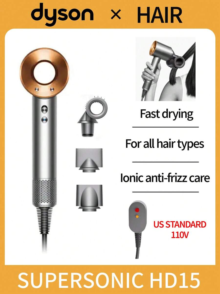 Dyson HD15 Supersonic Hair Dryer With Intelligent Temperature Control, Negative Ion Technology, 4 Heat & 3 Speed Settings, Magnetic Attachments, Fast Drying, Damage Protection, Silver, Professional Hair Styling Tool - 查看 1