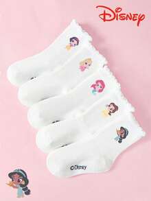 Disney 5 đôi tất trẻ em cổ ngắn viền ren trắng kiểu công chúa, kiểu dáng dễ thương, phù hợp với phong cách ngọt ngào, họa tiết độc đáo đáng yêu, tất học sinh thời trang thoáng khí, thích hợp để mặc hàng ngày, đi học, làm quà tặng ngày lễ. - Nhiều màu - Xem 1