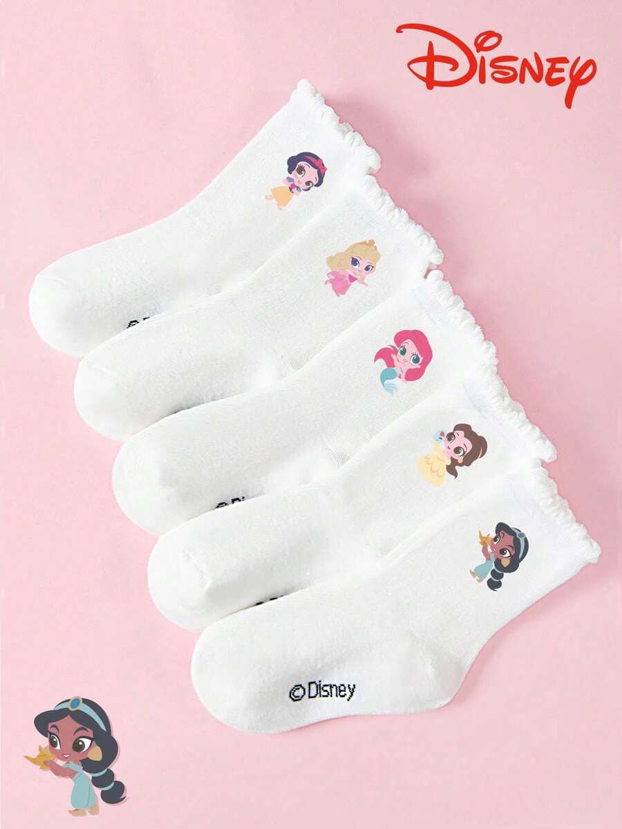 Disney 5 đôi tất trẻ em cổ ngắn viền ren trắng kiểu công chúa, kiểu dáng dễ thương, phù hợp với phong cách ngọt ngào, họa tiết độc đáo đáng yêu, tất học sinh thời trang thoáng khí, thích hợp để mặc hàng ngày, đi học, làm quà tặng ngày lễ. - Nhiều màu - Xem 1