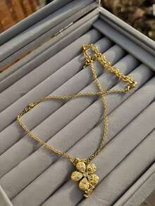 1件时尚优雅花朵吊坠项链，女士必备配饰 - 金色 - 查看 3