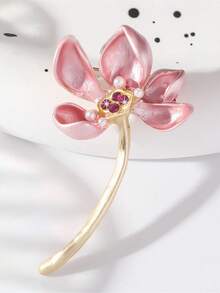 1pc Elegant Pink Lotus Flower Brooch, Suitable For Women's Dresses And Suits, Accessory Pin, Mother's Day & Valentine's Day Gift - Pink - View 2