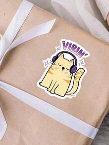 4/1 Piece Interesting Headphone Cat "VIBIN" Sticker - Fashionable And Fun Stickers Suitable For Laptops, Phones, And Water Bottles. The Perfect Gift For Cat Lovers And Music Enthusiasts! - Multicolor - View 10