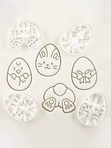 Juego de 4 piezas de cortadores de galletas de Pascua, sellos con diseño de conejo/huevo, sellos para galletas, moldes para hornear, herramientas para hacer galletas de postre, utensilios de cocina, moldes reutilizables, adecuados para manualidades DIY, regalos para fiestas de Pascua - Multicolor - Ver 6