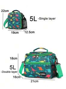 1pc Dinosaur Themed Insulated Lunch Bag, Unisex, Cute Insulated Lunch Box Set With Handle And Detachable Shoulder Strap, Reusable, Insulated Lunch Bag Set With Detachable Shoulder Strap - Multicolor - View 9