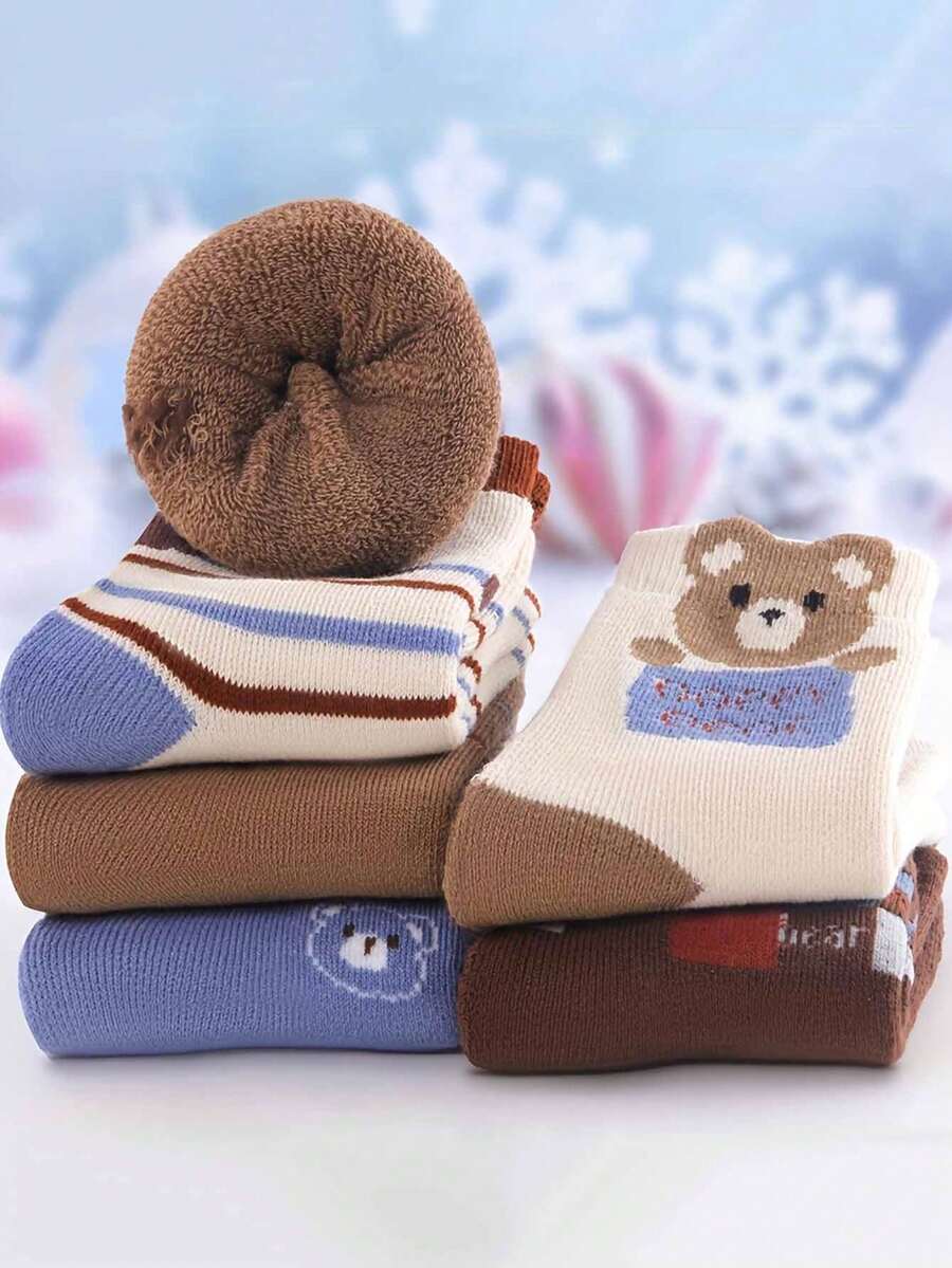 5 Pairs Kids Winter Warm Socks, Children Thick Fleece Mid-Calf Socks, Anti-Cold Terry Socks Suitable For Cold Weather