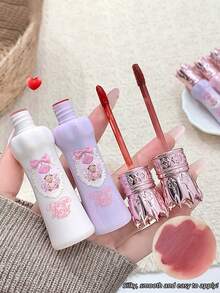 Gege Bear 1pc Soft Matte Velvet Long-Lasting Non-Fading Cute Bear Velvet Matte Lip Cream, Natural Color, Versatile Nude Lip Gloss Cosmetic - Nhiều màu - Xem 3