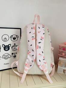 Set de 3 piezas de estilo escolar casual con estampado de cereza, que incluye mochila, bolso bandolera y estuche para lápices, con compartimento para portátil, correas ajustables, mochila de gran capacidad y múltiples bolsillos para uso escolar/diario/vacaciones/viajes/vuelta al cole, adecuado para mujeres/niñas/adolescentes/estudiantes universitarios/graduados - Rosa - Ver 5