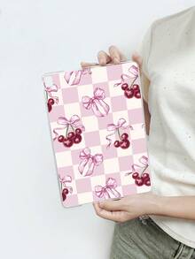 Aesthetic Style Pink & White Checkered, Bow & Cherry Pattern Transparent Tablet Case, Compatible With IPad A16, IPad 10.2 7th Gen 2019, IPad Pro 11-Inch 2020, IPad Air 5th Gen 2022, Suitable For 10th Gen IPad - Clear - View 44