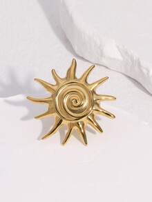 1pc Exaggerated High-End Plated Stainless Steel Spiral Sun-Shaped Open Ring, Suitable For Women's Daily, Party, And Date Wear