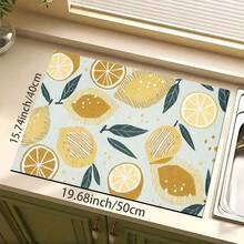 1pc Lemon Pattern Diatomaceous Earth Absorbent Drying Mat, Kitchen Countertop Drain Mat, Coffee Machine Mat, Pour Over Coffee Pot Mat, Bowl Dish Cup Drying Mat, Non-Slip Backing Heat-Resistant Kitchen Mat, Dining Table Mat, Breakfast Mat, Washing Machine Mat, Home Kitchen Dining Table Coffee Shop Bar Decor Mat, Holiday Party Housewarming Gift - Multicolor - View 16