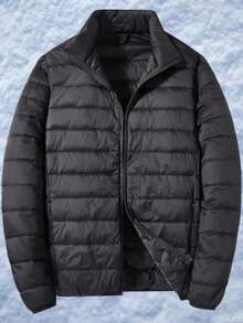 Chaqueta ligera de plumón esencial para hombre: diseño acolchado clásico, cuello alto con cremallera, cálida y práctica, ideal para ir al trabajo, la oficina, salidas de fin de semana y diversas ocasiones diarias. - Negro - Ver 1