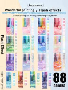 88/40 Farben Metallic Glitzer Gelschreiber Set, extra große Kapazität Glitzer Gelschreiber, Glitzer-Effekt, attraktiv, geeignet für Malbücher, Textmarker, 1mm, Grundschul-Kunst-Zeichenbücher, stapelbare farbige nicht-transparente Papiere, Hochleistungs-Textmarker, Glitzer-Gelschreiber, Zeichenstifte, geeignet für Schüler-Markierungen - Verschiedenfarbig - Übersicht 12