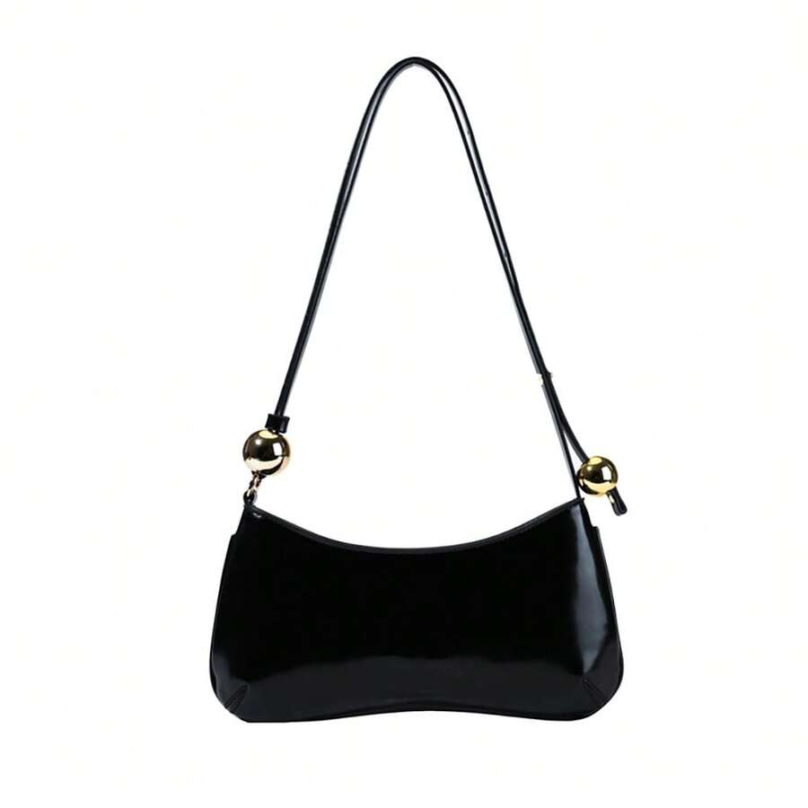 Elegant Women's Gold Chain Strap Handbag, Pink Accent Classic Design - Fashionable Two-Tone Crossbody Bag For Daily Use - Black - View 1