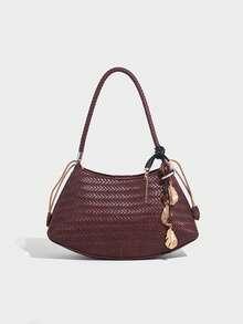 Women's Woven Shoulder Bag, Lightweight Zipper Closure Shoulder Tote Bag - Multicolor - View 9